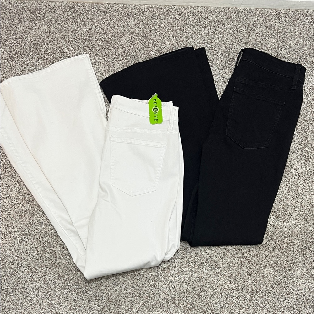 High Rise Flare Black and White Jeans Set